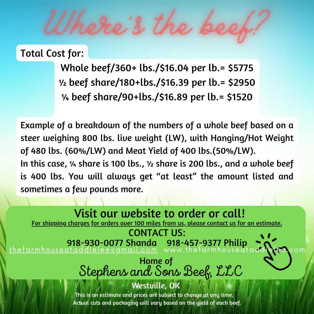 1/2 Beef Share $1000 DEPOSIT ONLY 2025 READY NOW (Grass-fed, approx. 180 lbs. of beef)