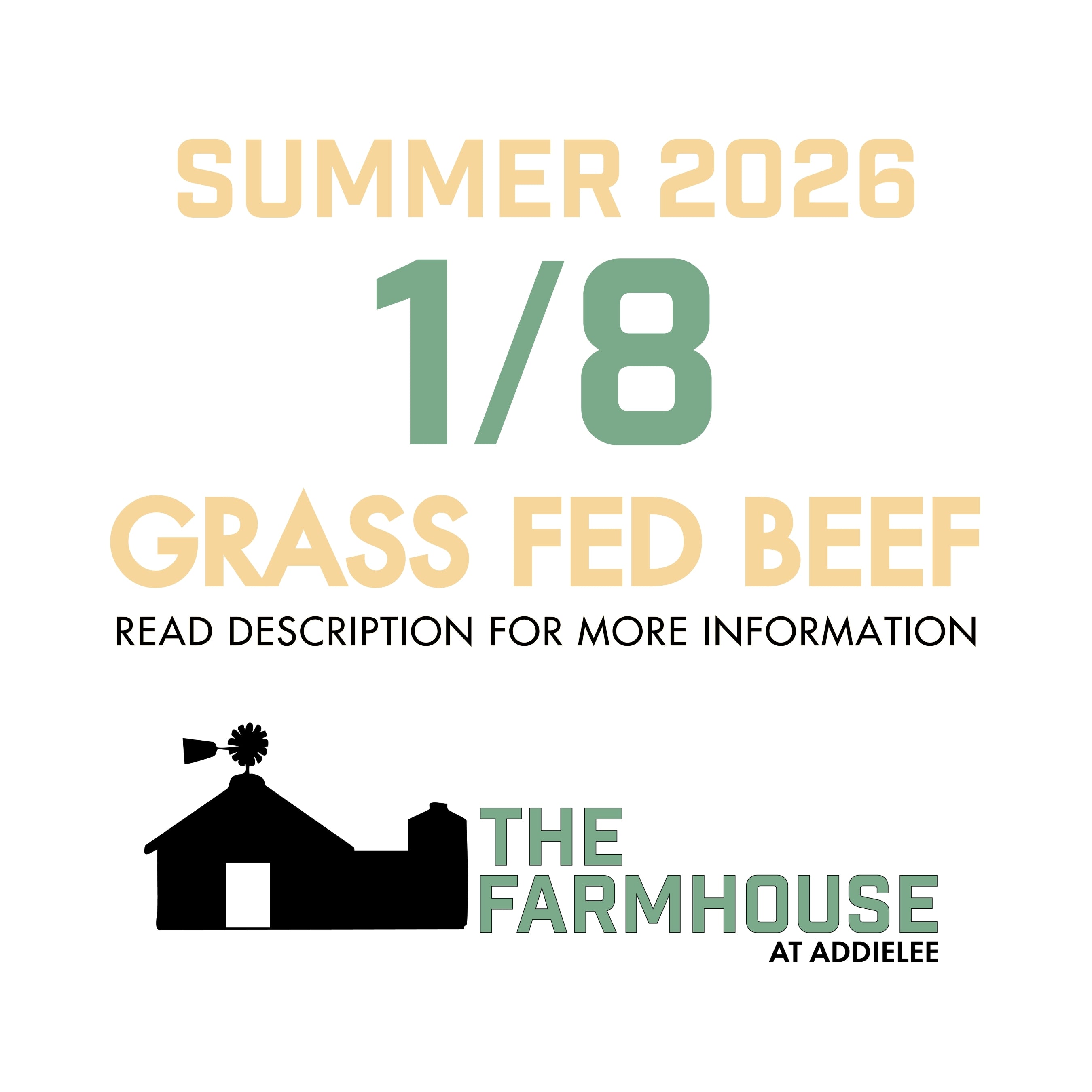 1/8 Beef Share $400 DEPOSIT ONLY SUMMER 2026 (Grass-fed, approx. 45 lbs. of beef)