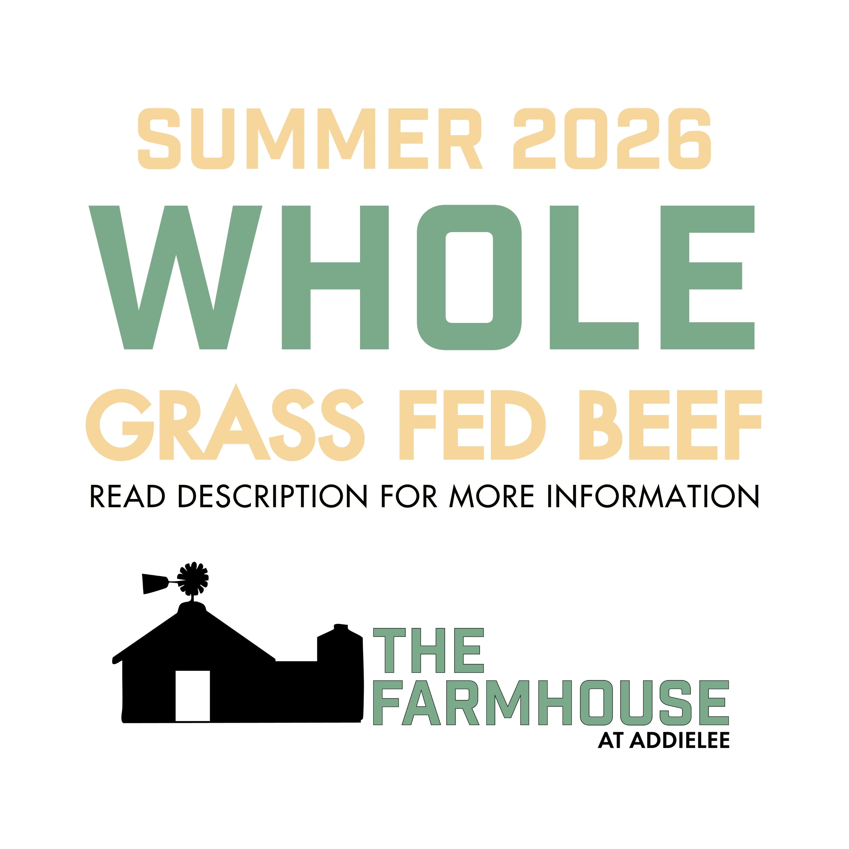 Whole Beef $2000 DEPOSIT ONLY SUMMER 2026 (Grass-fed, approx. 360 lbs. of beef)